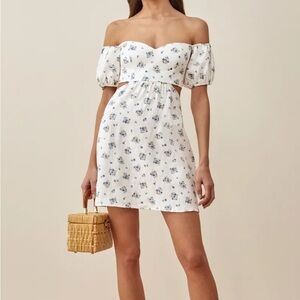 NWT Reformation White and Blue Floral Mini Dress